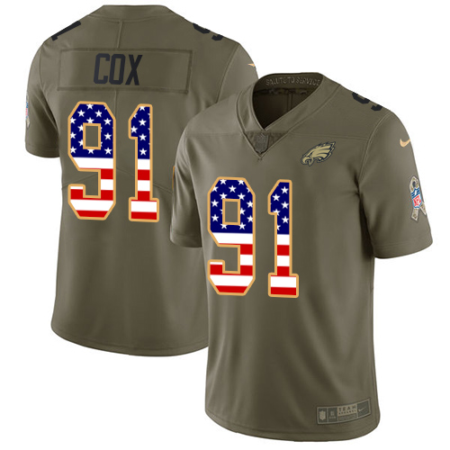 Nike Eagles #91 Fletcher Cox Olive/USA Flag Men's Stitched NFL Limited Salute To Service Jersey
